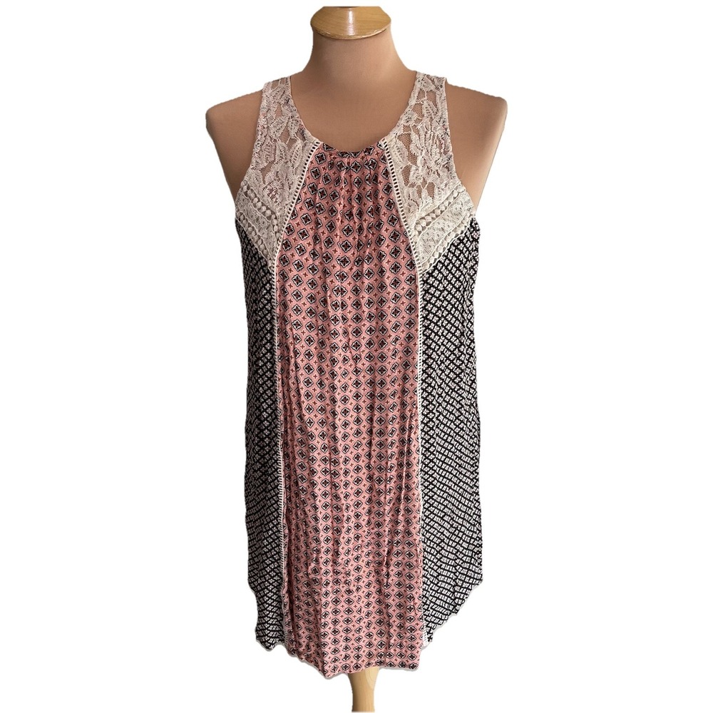 Taylor & Sage Geometric Floral Print A-Line Shift Dress Size Large Boho Crochet